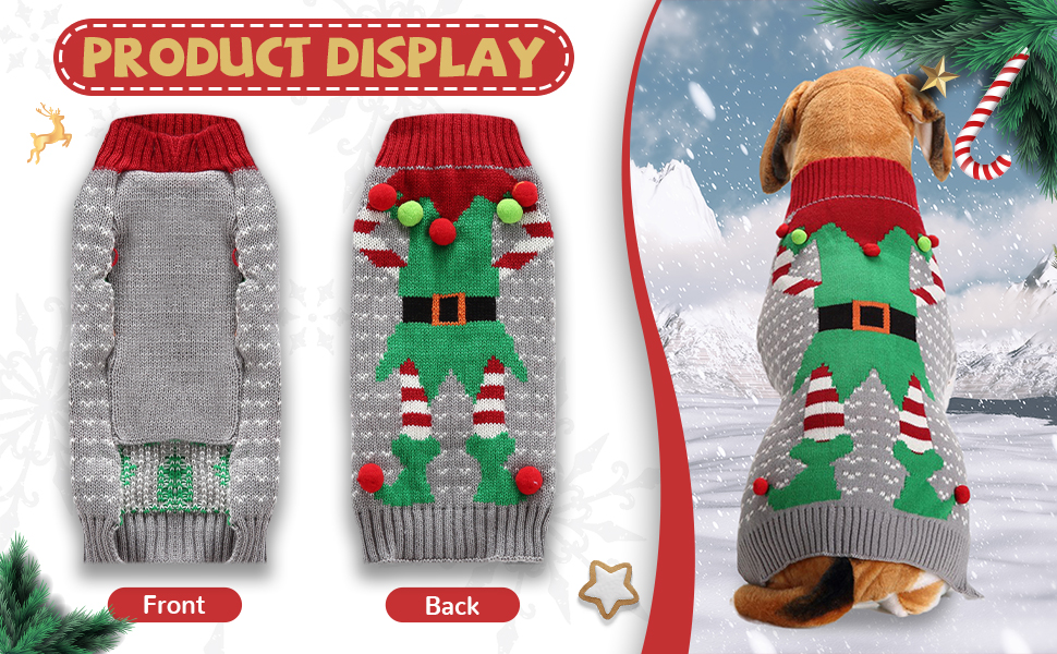 HRTTSY Dog Christmas Sweater Cute Elf Clown Xmas Dog