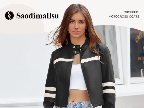 Saodimallsu Women's Faux Leather Jackets Zip Up Stand Collar