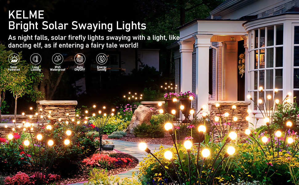 8 Pack Solar Garden Lights, KELME 64 LED Upgraded Firefly Garden Lights