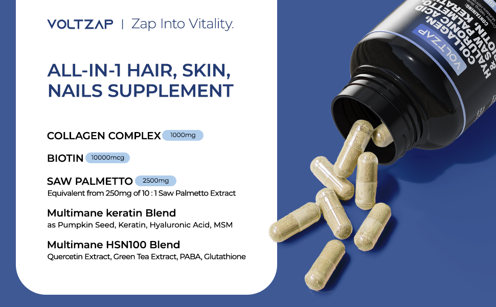 Amazon.com: Collagen Supplements Capsules 1000mg Biotin 10000mcg - Dietary Hyaluronic Acid And Saw Palmetto