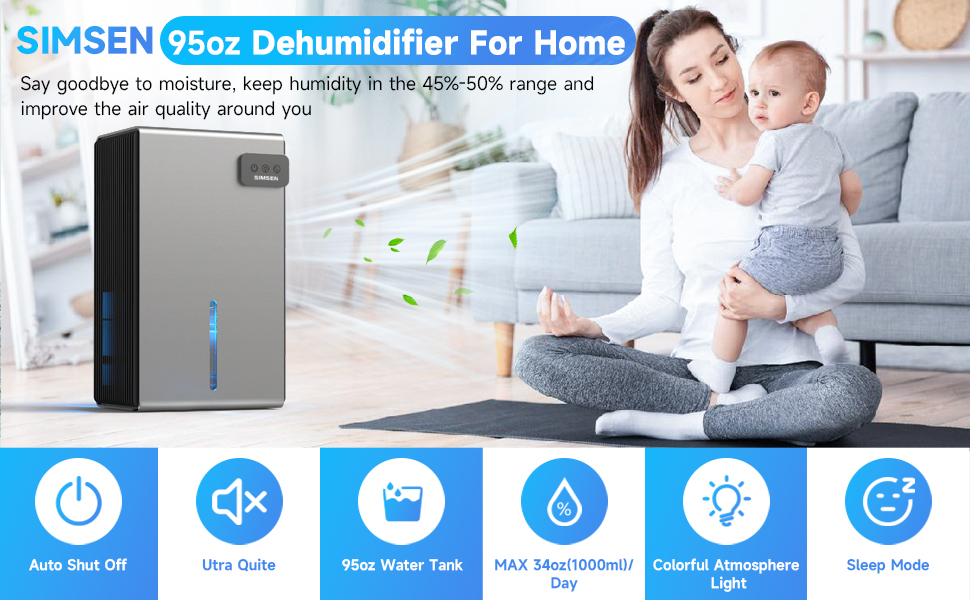 SIMSEN 95oz Dehumidifiers for Home, 7000 Cubic Feet(720 sq