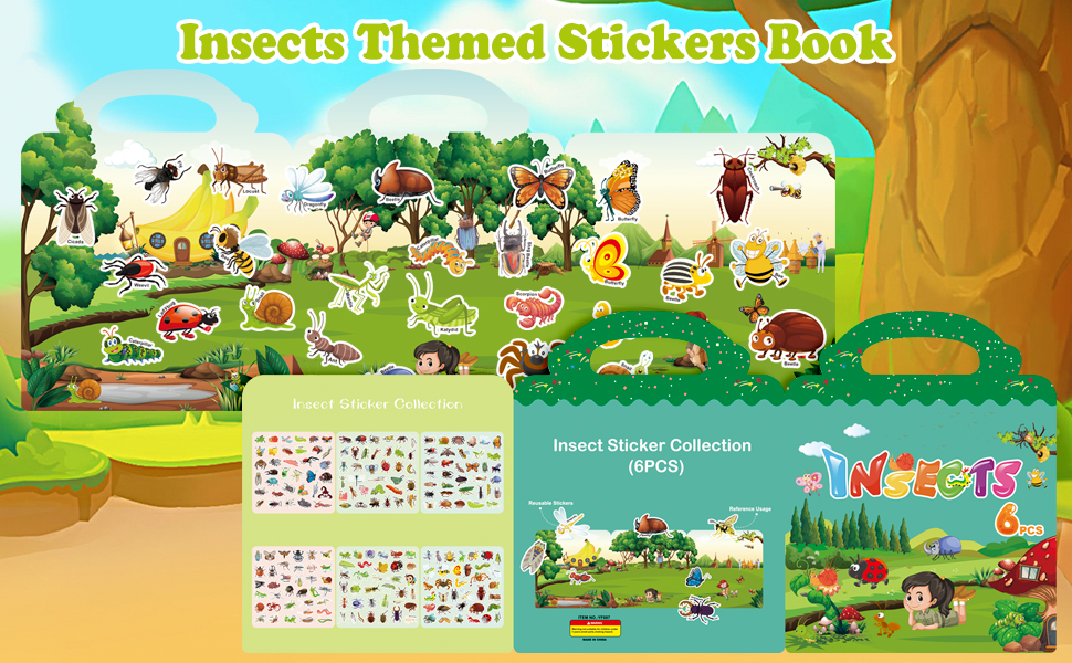 211 PCS Insects Reusable Sticker Books for Kids 24, 6