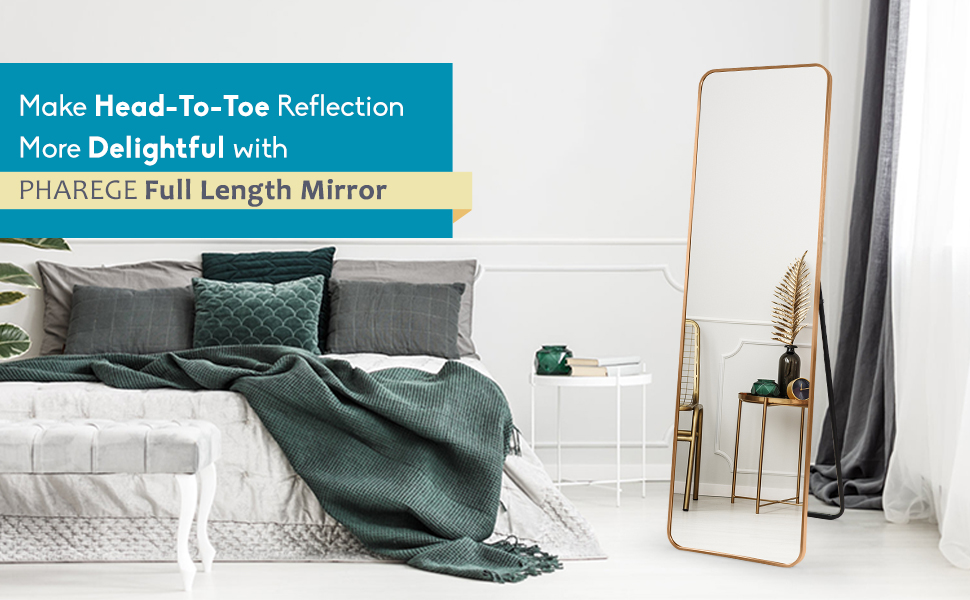 PHAREGE Gold Full Length Mirror with Stand, 60x18 inch Floor Standing