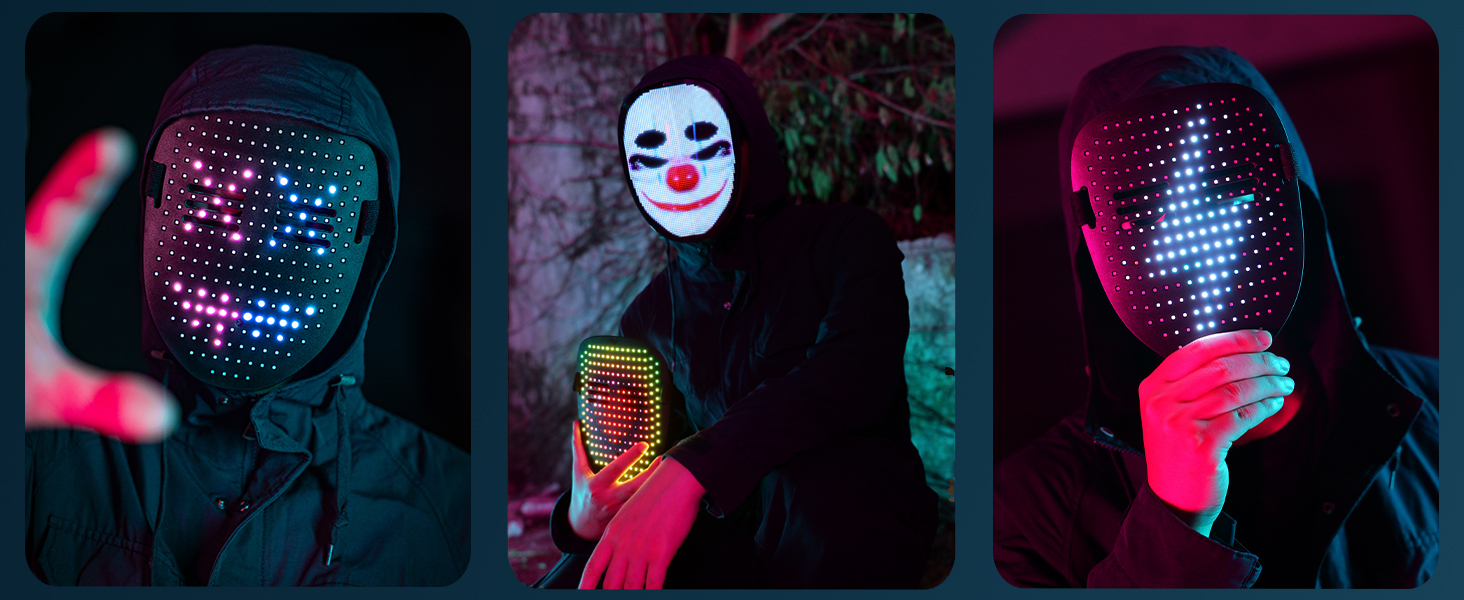 Led Mask with Gesture Sensing, Light up mask glowing Mask for Halloween Xmas Costume Cosplay Party