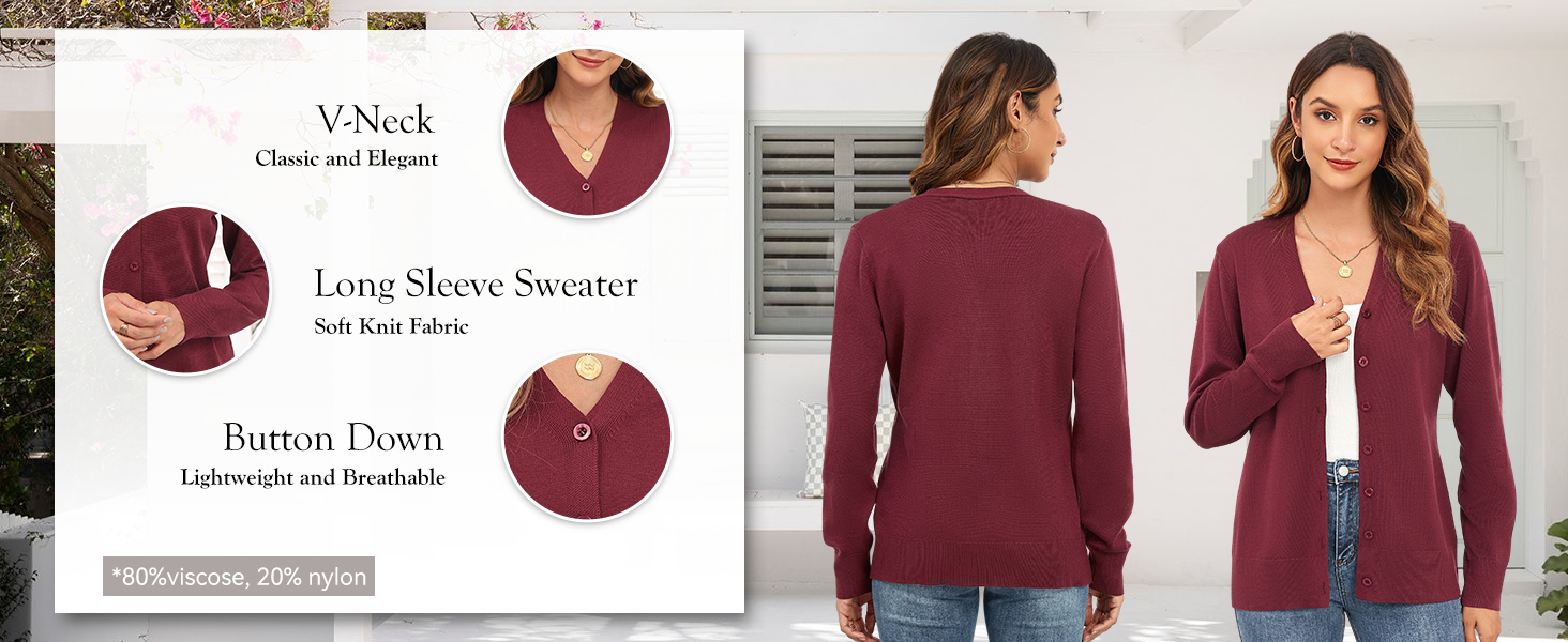 Mivorica Women's V Neck Button Down Knitwear Long Sleeve