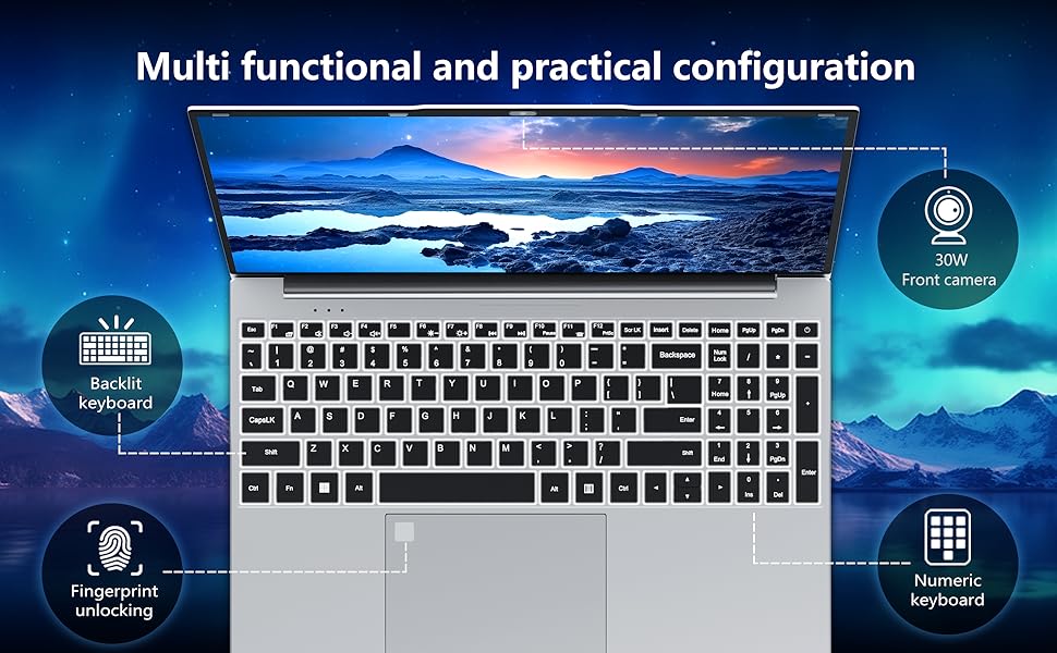 Backlit keyboard  Front camera  Fingerprint unlocking