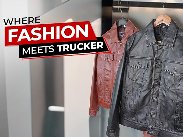 Button Down Leather Jacket for Men | Trucker Black - XS at