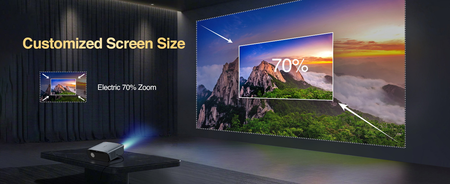 a large screen with a picture of a mountain on it