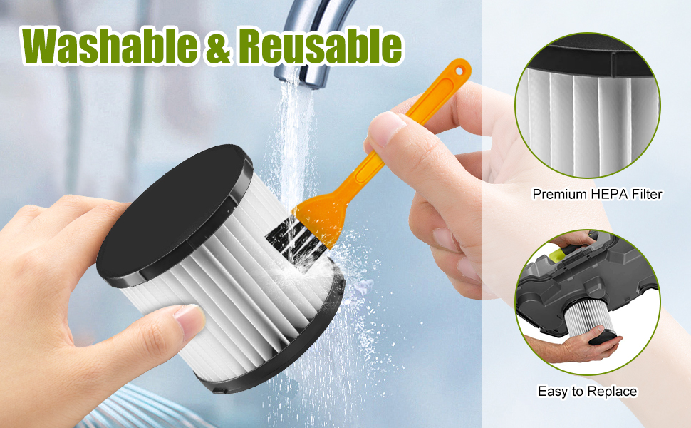 2 Pack Washable HEPA Filter Replacement for Ryobi 18V ONE+ Wet/Dry Vacuum Cleaners
