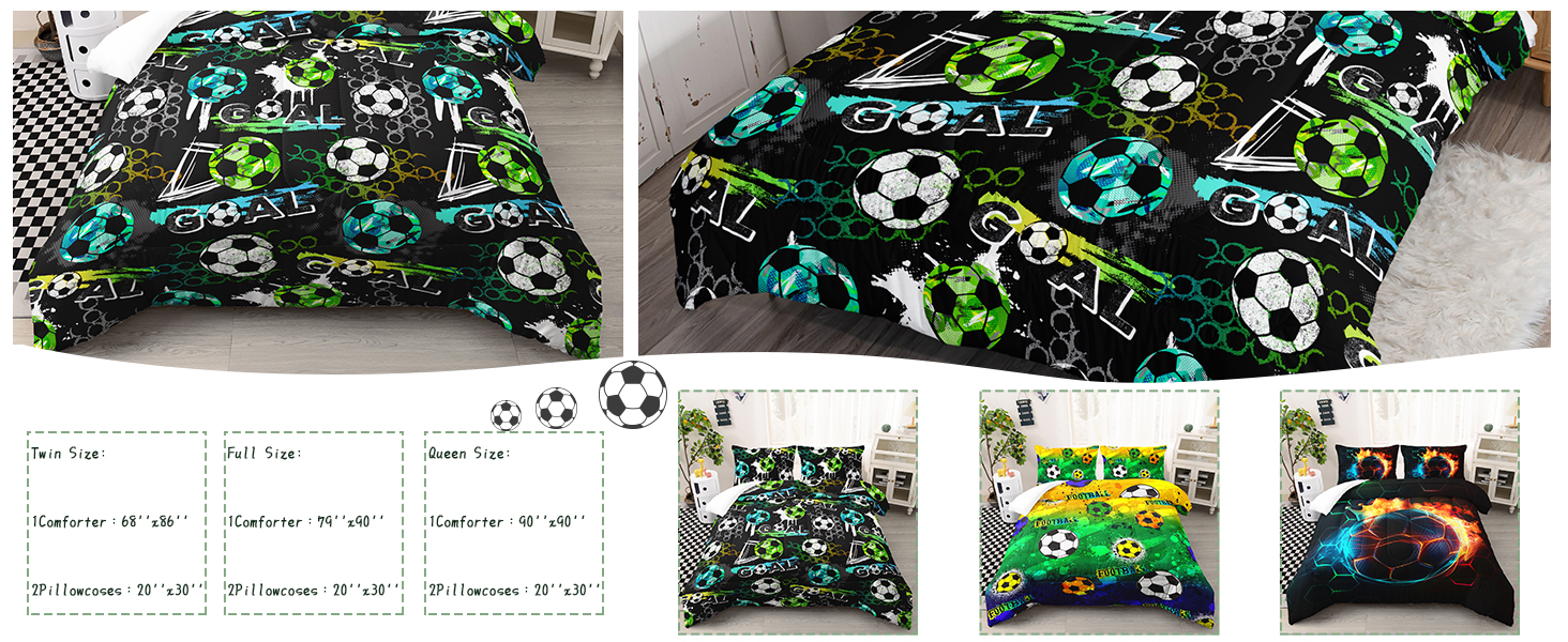 AILONEN 3D Soccer Comforter Set Full Size, Fire Football