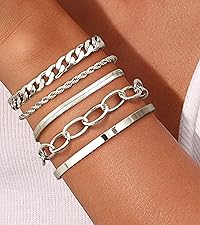 Chunky Silver Bracelet Set
