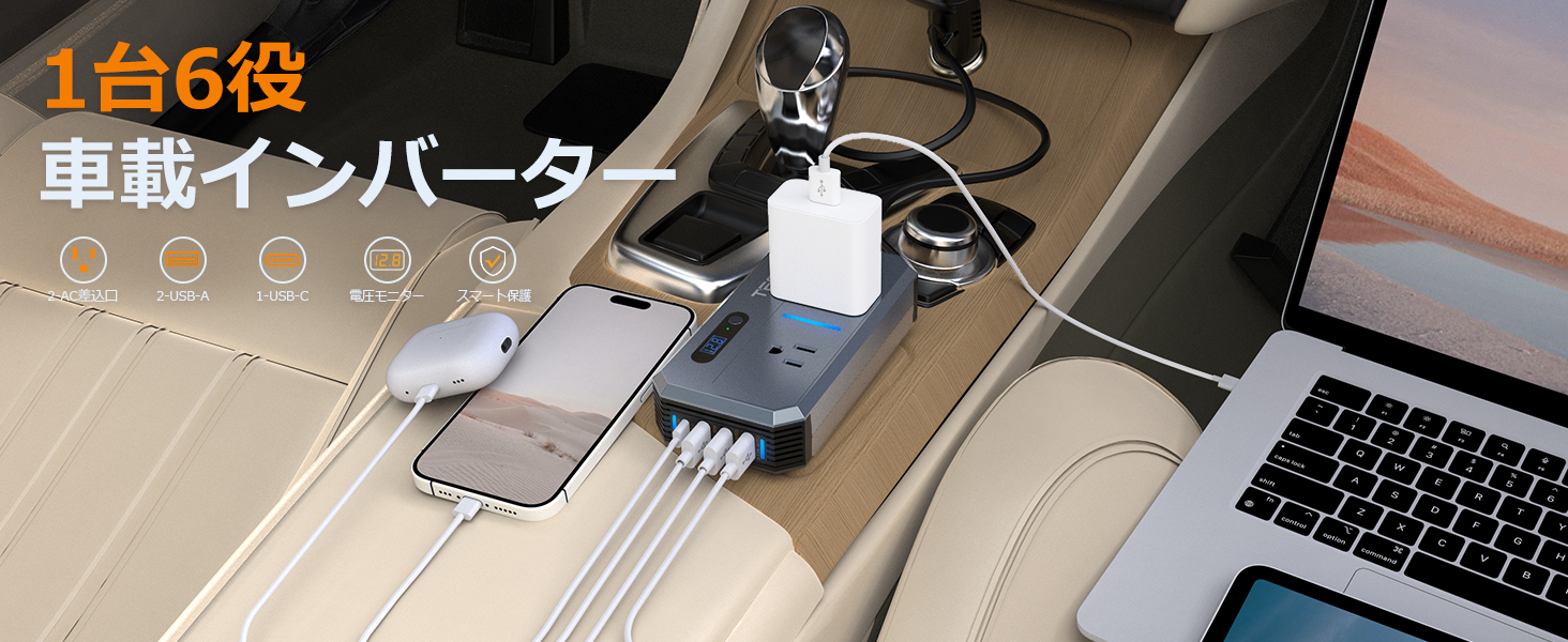 インバーター シガーソケット コンセント:DC11V-17Vを110V変換 TESSAN USB搭載 QC3.0/PD急速充電対応 車載用インバーター 200W11V-17V車専用 カーインバーター