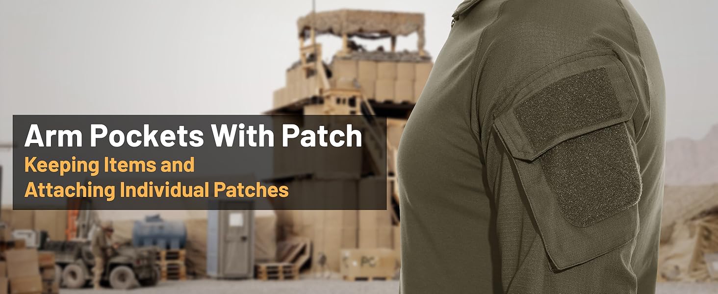 Men's Tactical Military Shirts Arm Pockets with Patch Keeping Items Attaching Individual Patches