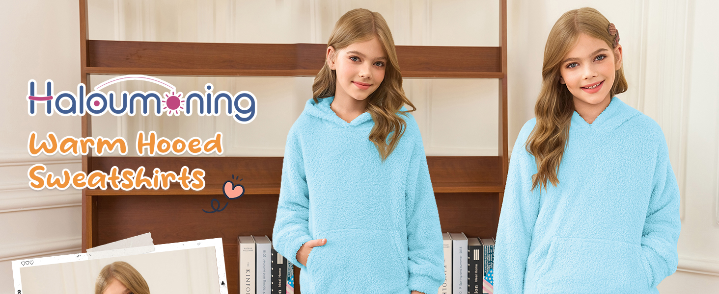 Girls Fuzzy Fleece Pullover Hoodies Sweatshirt Casual Loose Outwear Coat with Pockets