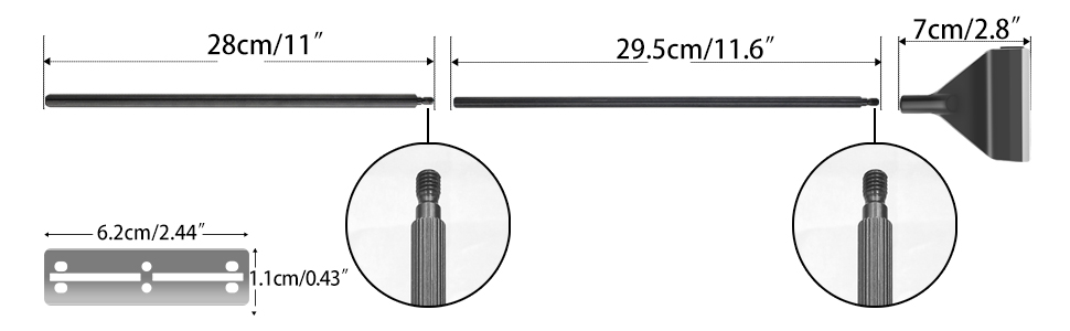 Come with 2-section handles, it can be assembled into different lengths total length 65 cm