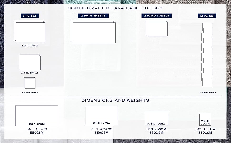 Nautica 6 Piece Bath Towels, Absorbent & Fade Resistant
