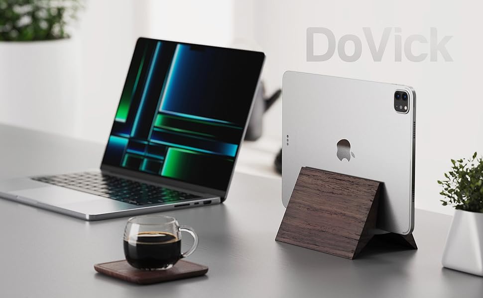 DOVICK Vertical Laptop Stand for Desk， Wooden Laptop Holder
