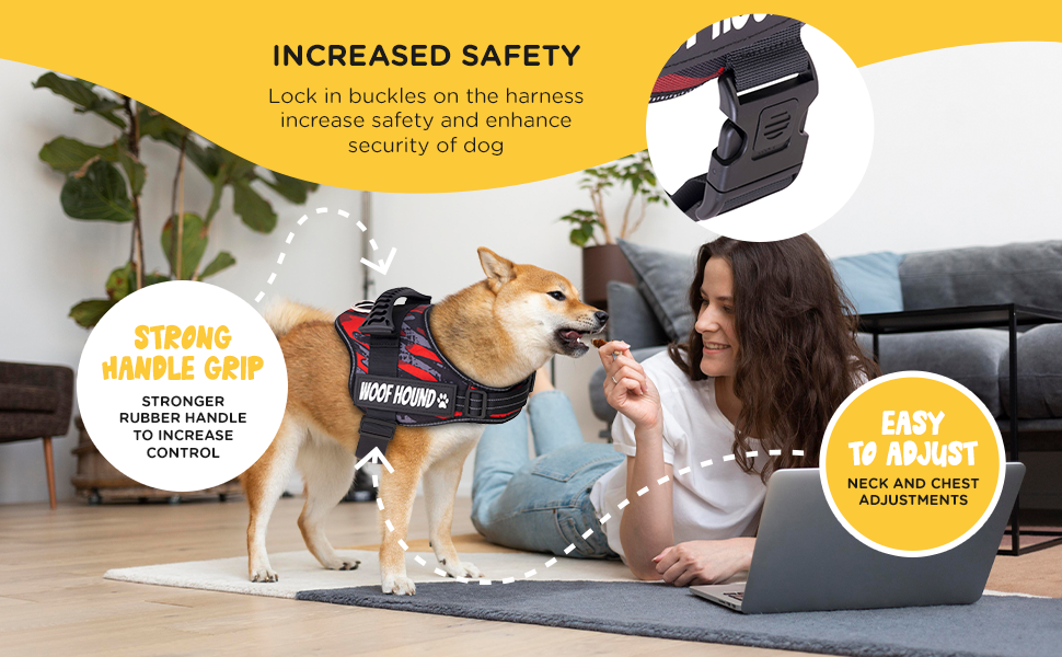 WOOF HOUND - Dog Harness, No Pull, Strong Grip, Adjustable, Reflective, Water Resistant, No Choking, Soft, Padded, Breathable, Light Weight, Rubber Handle, Easy On & Off, For Small Medium Large Dogs 14 dog harness