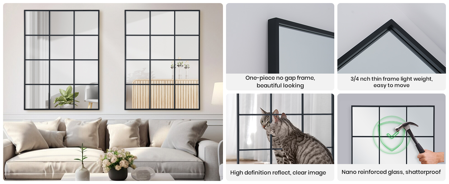 Windowpane Wall Mirror 24"x36" Wall Mounted Art Pane Mirror