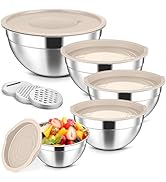 Herogo 5-Piece Mixing Bowls with Lids, 3 Grater Attachments, Stainless Steel Nesting Salad Bowls ...
