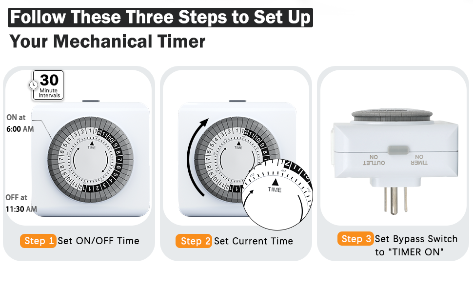 Amazon.com: Indoor Mechanical Outlet Timer, 3 Prong Plug in Electrical ...