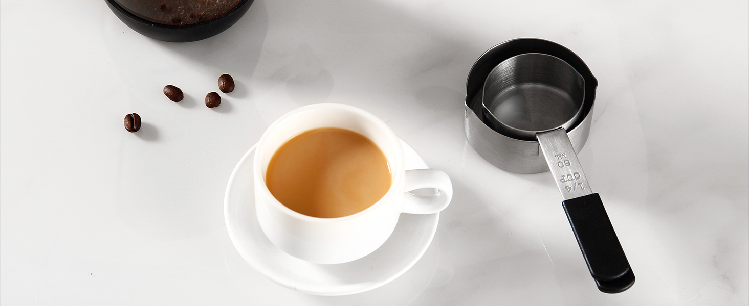 magnetic measuring cups in making coffee