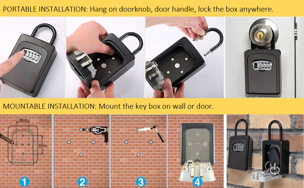 Key Lock Box for Outside, Key Box with Code Wall Mount Hang
