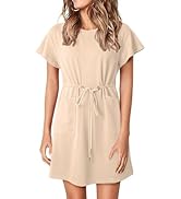 EVALESS Womens Summer Dresses Casual Round Neck Ruffle Short Sleeve Flowy A Line Mini Dress with ...