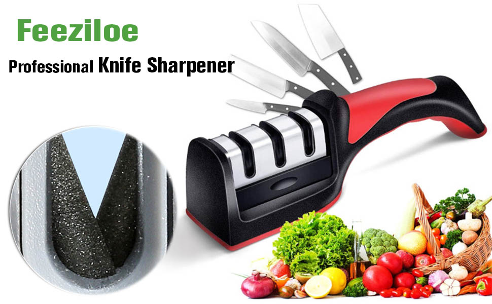 Feeziloe Professional Knife Sharpener, Premium 3 Stage Manual Knife