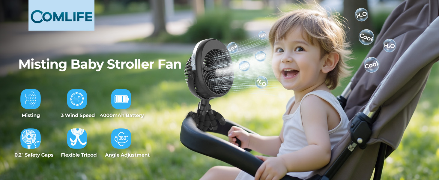 Misting baby stroller fan