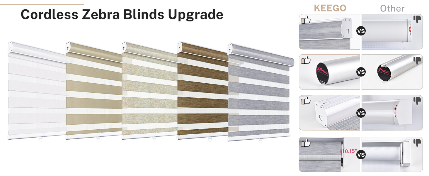 Keego Zebra Blinds for Windows Cordless Window Shades