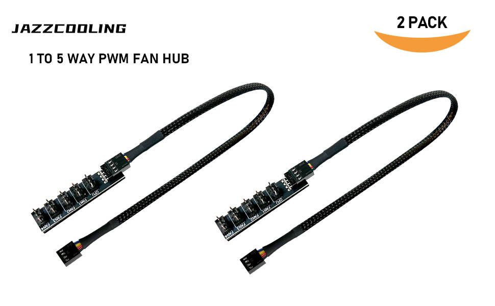 JAZZCOOLING 1 to 5 Way 15.7 inches PWM Fan Splitter for