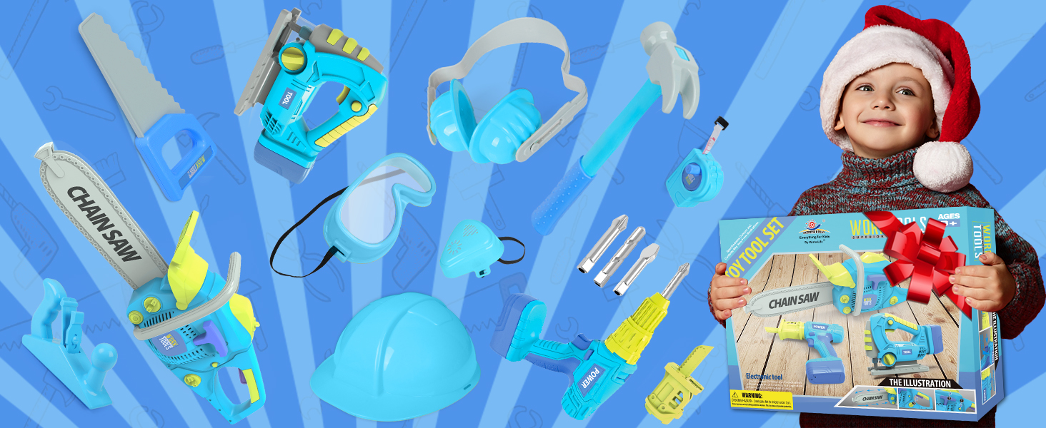 Kids Tool Set for Boys Toddler Tool Set with Toy Chainsaw, Electric Toy Drill