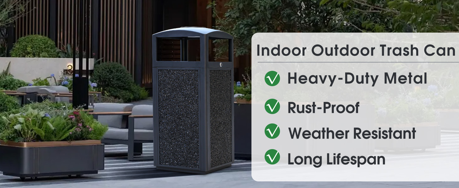 Commercial Metal Outdoor Trash Can with Lid