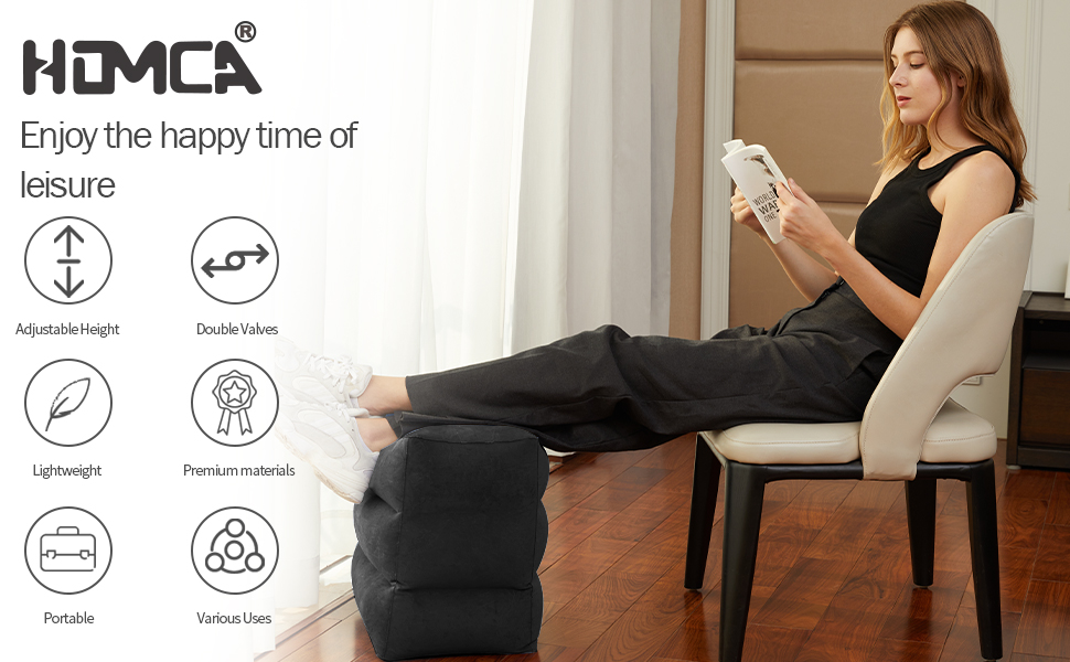 HOMCA Adjustable Inflatable Foot Rest Pillow Fast Inflating Leg Rest