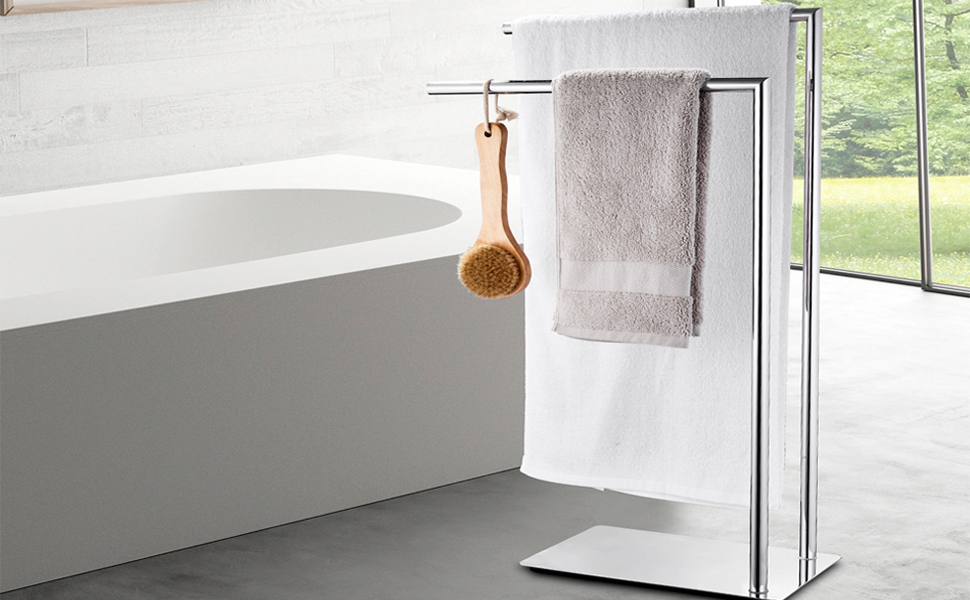 WIRFFND Freestanding Towel Rack for Bathroom Bath Towel Holder Standing on Floor Double Towel Bar