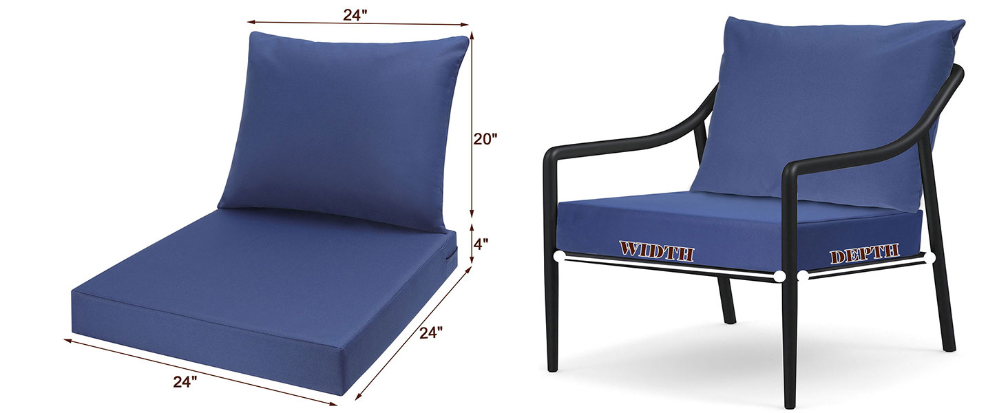 Topotdor Outdoor Deep Seat Patio Cushions,24"x24" Waterproof Fade Resistant Durable Patio