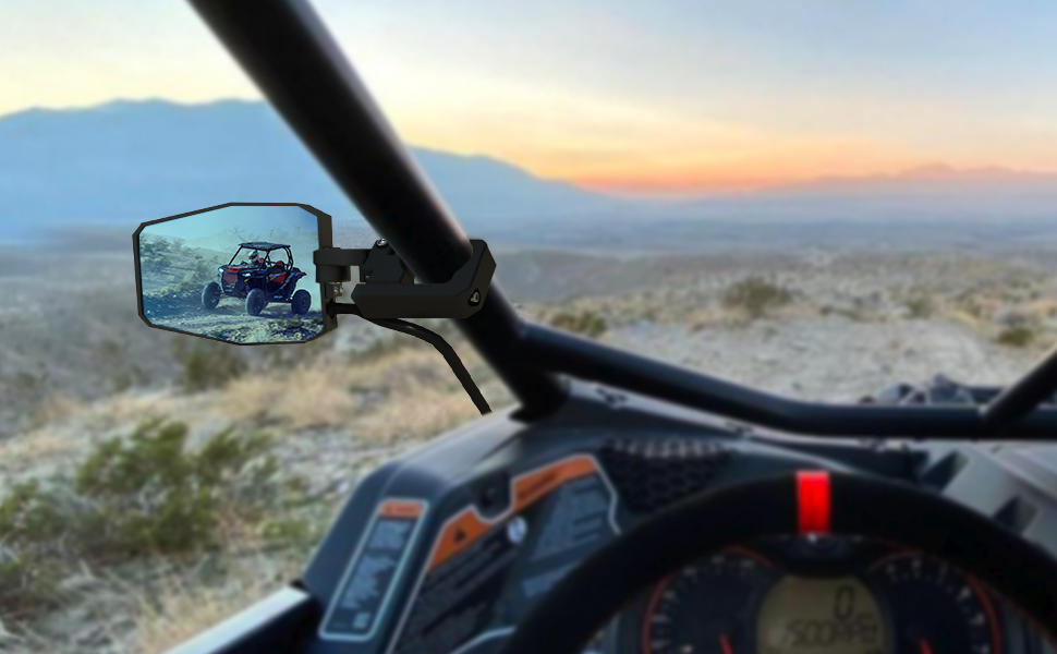 Lupar UTV Side Mirrors with LED Spot Lights Fit 1.5"2