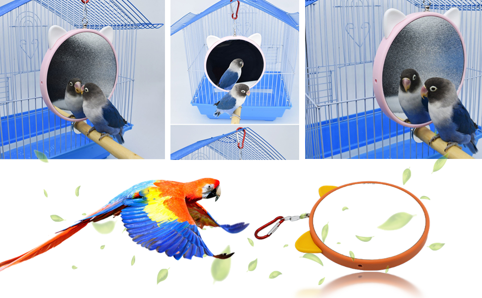 FidosFav Large Pet Bird Mirror Toy Hanging Bird Cage