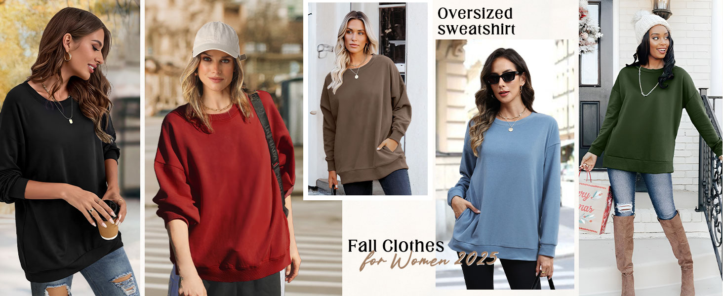 Fall Outfits for Women 2025 Crewneck Sweatshirts with Pocket Long Sleeve Shirts Trendy Casual Tops