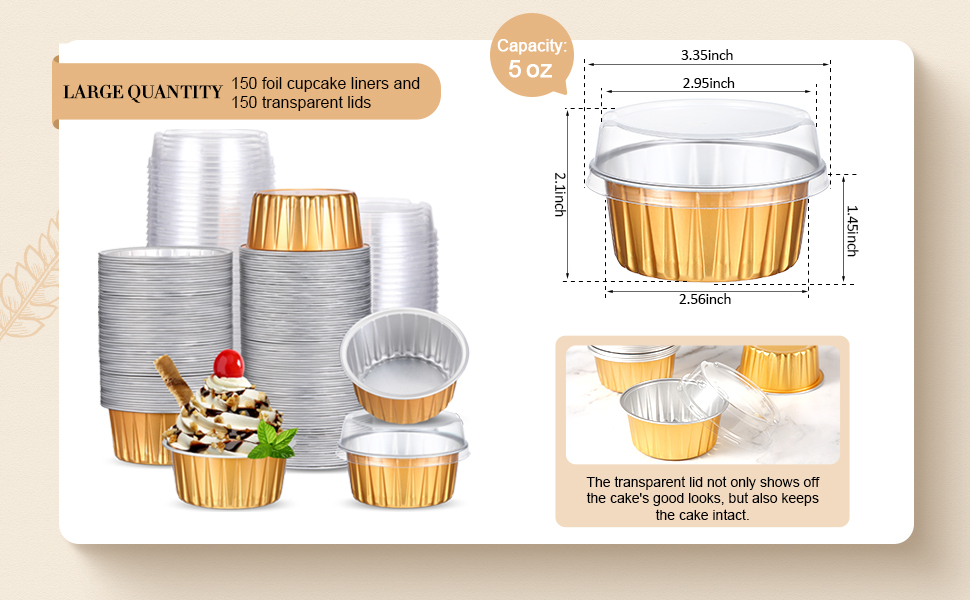 150 Pcs Aluminum Foil Baking Cup Disposable Ramekins with