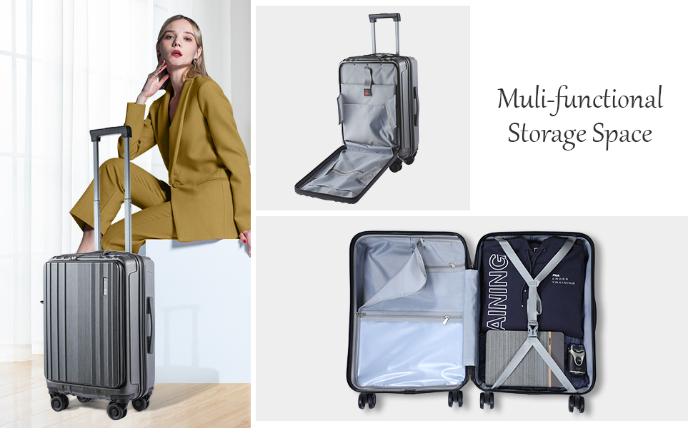 TydeCkare Carry on Luggage 21 Inch with Front Pocket, ABS