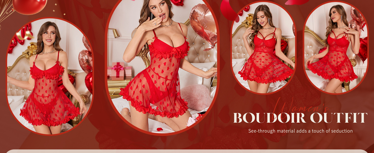 Red babydoll dress women lingerie
