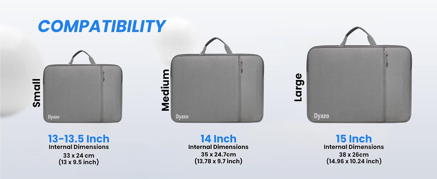 Dyazo 15.6 Inch Laptop Sleeve with Charger Pouch | Front Pocket with Handle Water Resistant Sleeve Case | Compatible for MacBook, HP, Dell, Acer, Asus, Microsoft, Samsung and Other Notebooks (Grey) 114 Laptop Sleeve