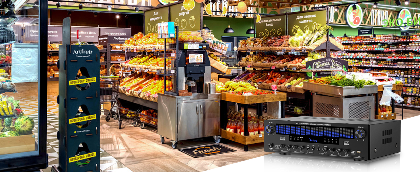 Stereo Receivers Home Audio Amplifier w/DSP Display,300W Rated Power 5.1 Channel Bluetooth Receiver