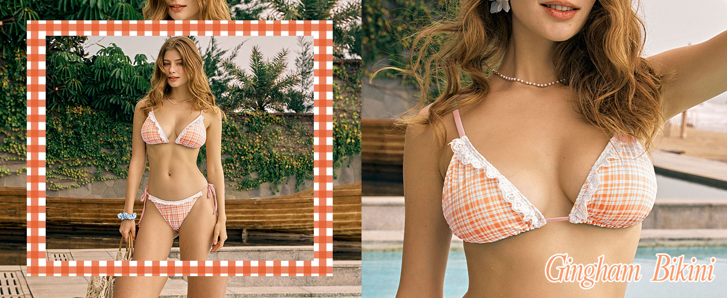 ZAFUL Women's Chic Triangle Spaghetti Straps Tie Side Bikini Swimsuit