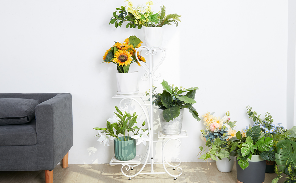18円 爆買い フラワースタンド アイアン 室内 白 4段 植木台 ベランダ 花台 プランター