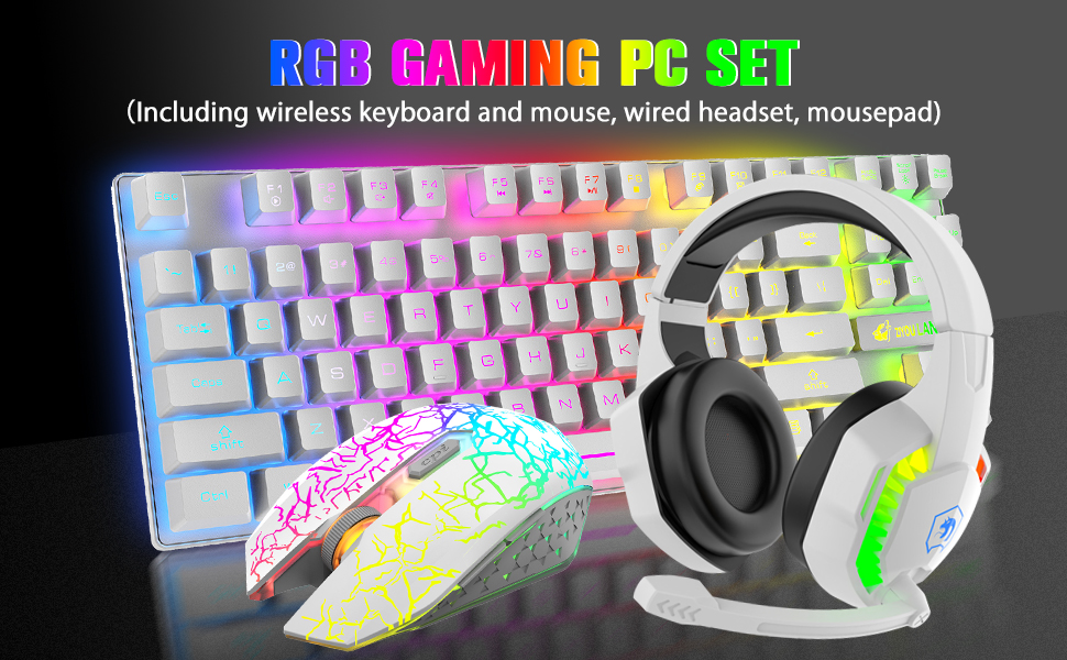 ZIYOU LANG Wireless Gaming Keyboard Mouse and Wired Headphone with