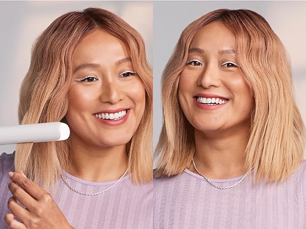 Side by side image of model with short hair using the T3 Lucea and final results.