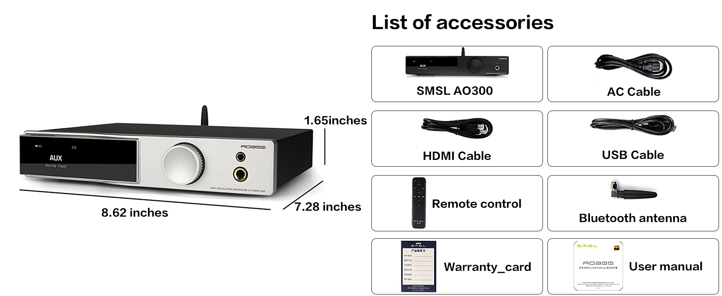 SMSL AO300 Power Amplifier DAC Headphone Amp 2.1CH 165Wx2 Amplifiers